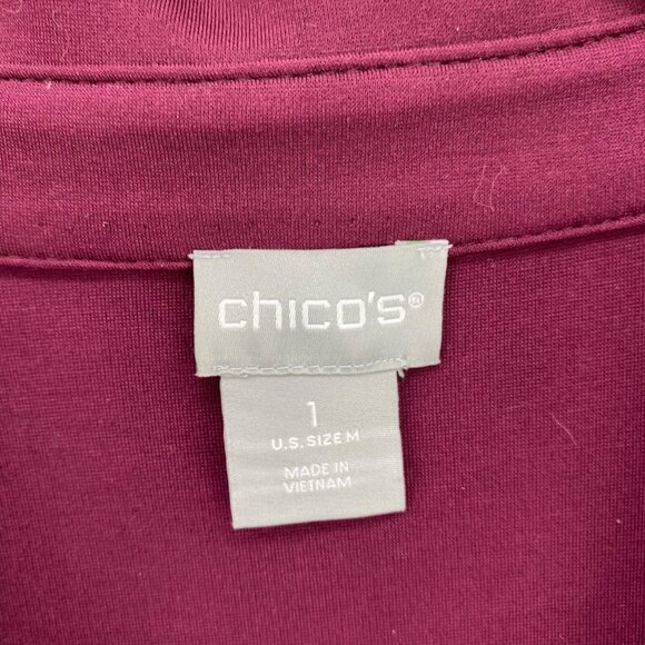 Chicos Top Womens 1 US Medium Burgundy Ponte Collared Long Sleeve Tunic Stretch - Picture 5 of 10